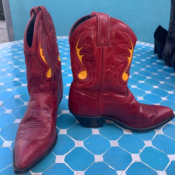 RED with Yellow Inlays SHORTY COWBOY Boots 80s-90s