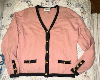 NEIMAN MARCUS Pink Black CARDIGAN Sweater L