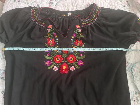 BLACK Cotton HUNGARIAN Embroidered PEASANT Blouse… - image 6