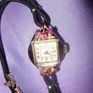 18 Karat Solid Gold and Rubies Antique Watch with New Cord Band -Works Perfectly