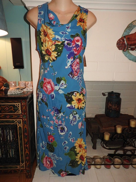 Deadstock 90s Boutique Teal Floral Midi Dress