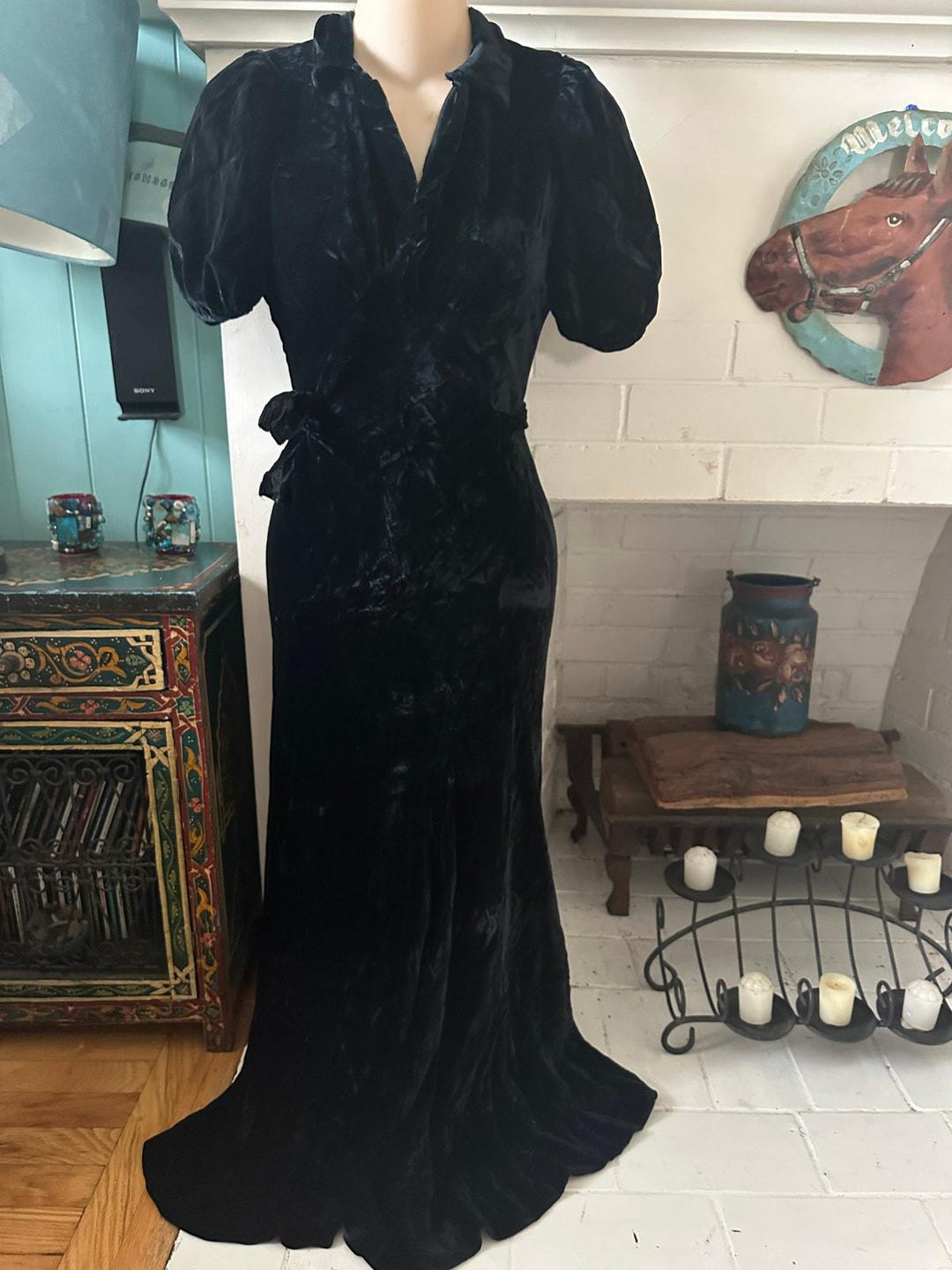 1930's Antique Black SILK VELVET Evening Dress GOWN - Etsy