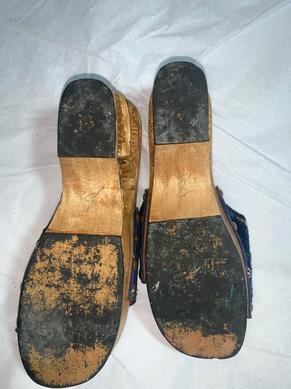 BEADED VELVET WOOD Carved Slides Clogs - image 6