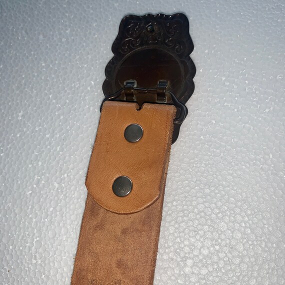 TOOLED Painted LEATHER  Belt with Buffalo Bill Bu… - image 9