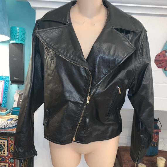 80s Vakko Super Soft BLACK LEATHER BIKER Jacket - image 4