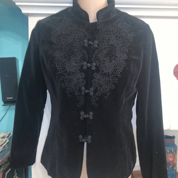 Black VELVET EMBROIDERED ASIAN Blazer Jacket - image 2