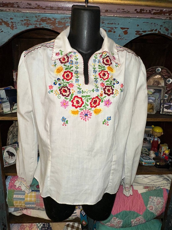 Long Sleeved EMBROIDERED HUNGARIAN PEASANT Top Bl… - image 1