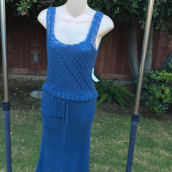 Nineties NWT Denim Blue CROCHET DRESS with Matchin