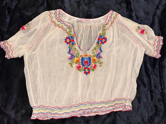 Antique HAND EMBROIDERED YUGOSLAVIAN Peasant Blou… - image 1