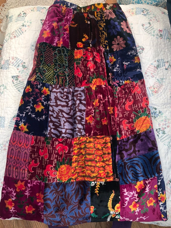 60's 70's VELVET PATCHWORK MAXI Skirt - image 6