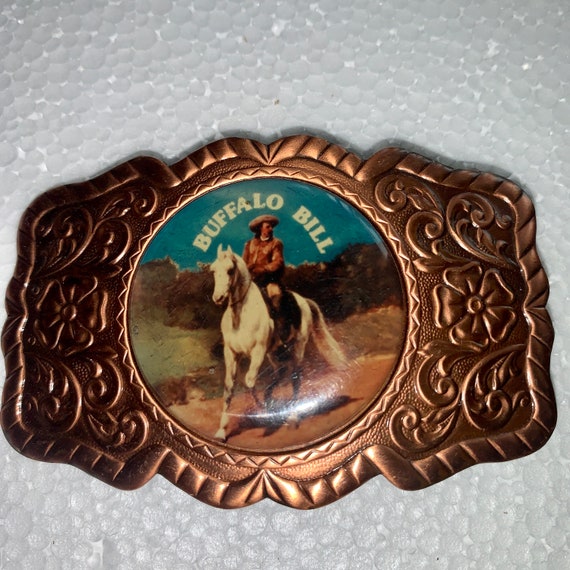 TOOLED Painted LEATHER  Belt with Buffalo Bill Bu… - image 2