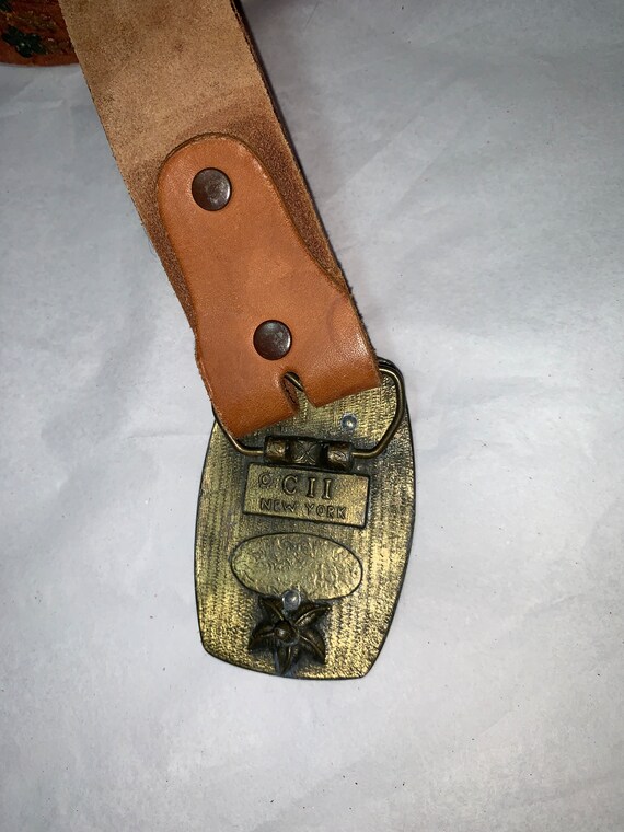 Unisex 70's TOOLED Western Leather Belt w/ ENAMEL… - image 2