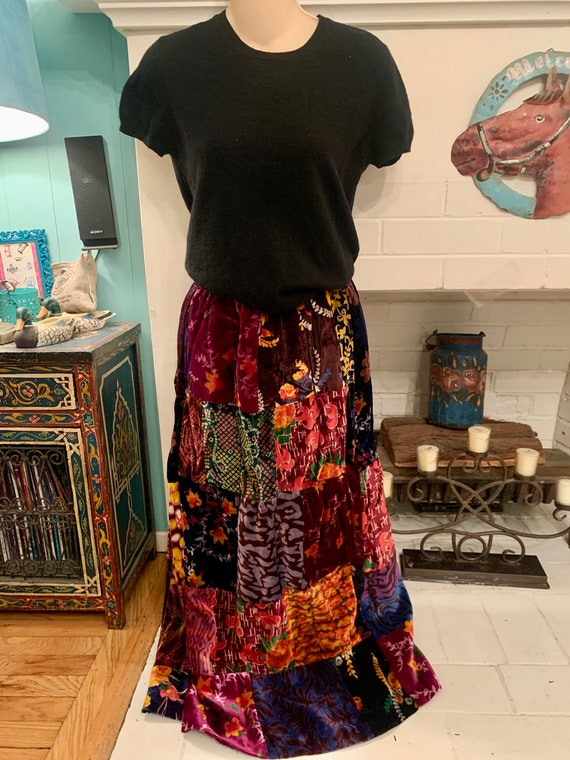 60's 70's VELVET PATCHWORK MAXI Skirt - image 5