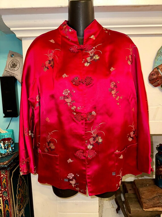 80's RED PEONY BRAND Asian Chinese Jacket Made in 