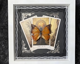 Gothic Butterfly Tarot Frame: Tawny Rajah, Lace Border, Silver Embellishments