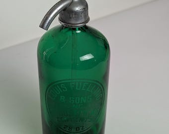 Botella de agua con gas de vidrio verde vintage Louis Fuelling Sons Sifón de soda Decoración de bar