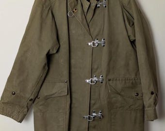 Chaqueta de trabajo francesa vintage de los años 30, de lona, forrada de lana, con cierre de bombero y aspecto desgastado.