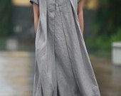 Grey  dress women dress Linen dress Long dress with a belt