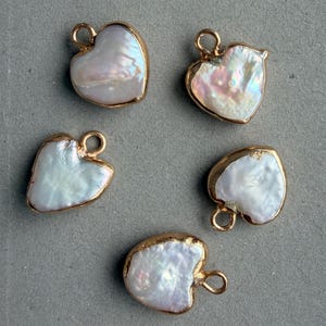 Natural Heart Pearl Pendant with Loop, 24k Gold Electroplated Edge Charm - Y208