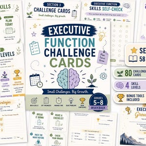 Executive Function Challenge Cards | 80 Printable EF Activities for Counseling, SEL, ADHD & Special Education