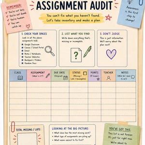 Missing Assignment Audit Printable | Late Work Planner, Student Organization (PDF)