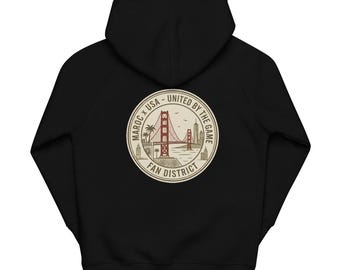 Maroc x USA Fan District Eco-hoodie | Wereldkampioenschap voetbal 2026 | Vintage Marokkaans voetbalshirt met badge | Verenigd door het spel