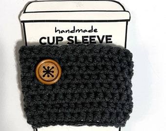 Handmade Crochet Cup Sleeve with Wooden Button – Reusable Coffee Cozy