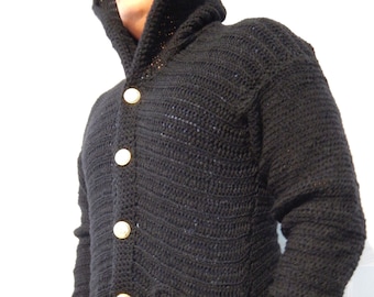 Men's Ribbed Hoodie Crochet Pattern with Pockets (PDF Pattern)