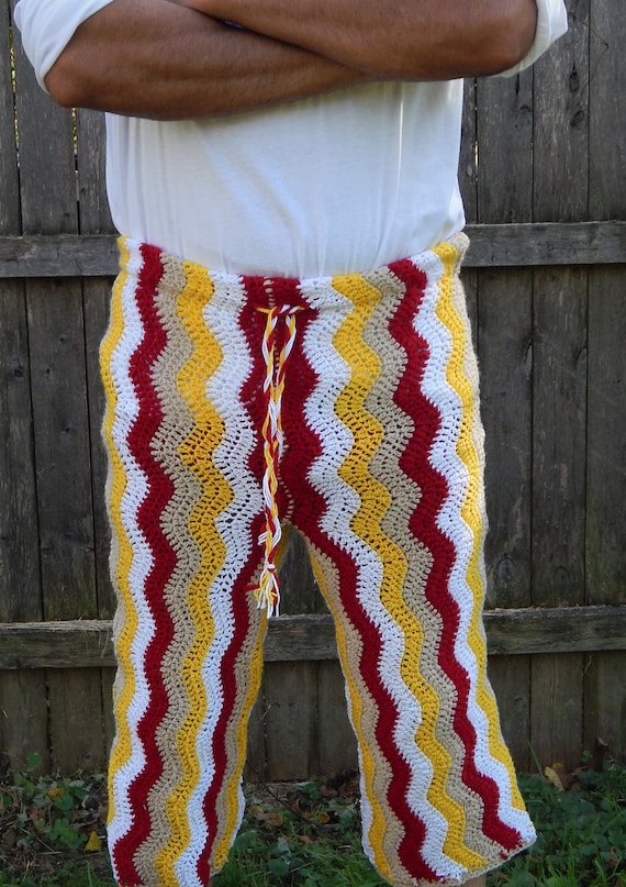 Mens yellow crochet shorts Clearance