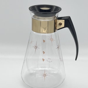 Vintage Corning Atomic Starburst Coffee Carafe w/ Lid | 6-Cup Mid-Century Modern Gold Coffee Pot | 1960s