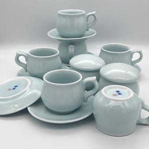 Vintage Korean Celadon Tea & Coffee Service | Changpo Ceramic Art Research Institute | Original Box | 16-Piece Coffee Set | 1970s