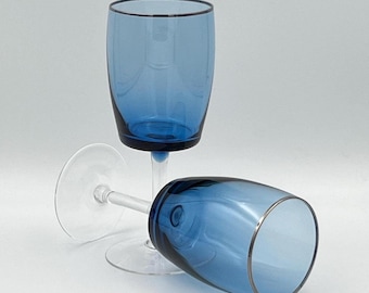Copas de agua vintage Gorham Crystal Summer Sky - Juego de 4 copas con borde de platino de 18 cm (7 pulgadas) - Cristal azul grisáceo en perfecto estado, década de 1970