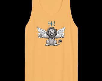 Tanktop met gevleugelde leeuw knuffel: "Hallo!" T-shirt met grafische print – relaxed fit katoen
