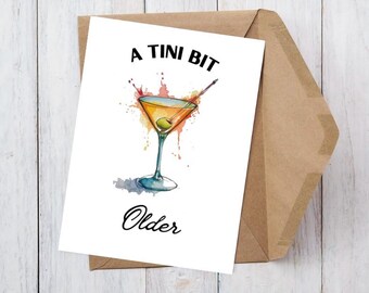 Watercolor Martini Birthday Card, Blank Inside