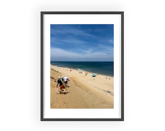 Beach Scene Poster with Wooden Frame | Coastal Wall Art, Ocean Print