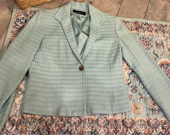 Vintage Jones New York Light Blue Grid Texture 1-Button Jacket Petite 10