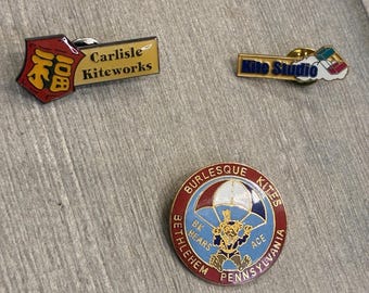 Vintage Kite Enthusiast Pin Lot Burlesque Kites, Carlisle Kiteworks, Kite Studio
