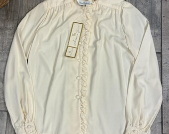 Vintage Herman Geist Deadstock NWT Cream Ruffle Blouse Size 8 (small) Romantic