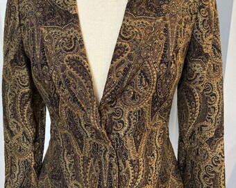 Vintage Focus 2000 6 Petite Boho Tapestry Blazer Brown And Gold Paisley Brocade
