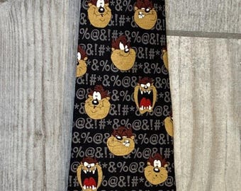 Vintage Tasmanian Devil Emoticons Looney Tunes 100% Silk Tie Novelty Necktie