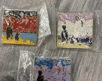 Lot of 3 Vintage WSIKF Long Beach WA International Kite Festival Bear Pins