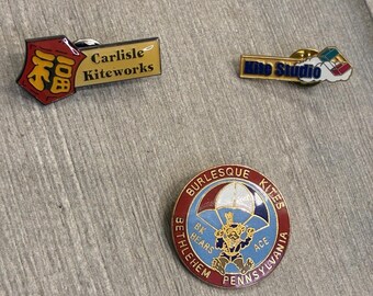 Vintage Kite Enthusiast Pin Lot Burlesque Kites, Carlisle Kiteworks, Kite Studio
