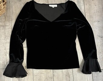 Vintage Chetta B Peter Noviello Sherrie Bloom Black Velvet Whimsigoth Top Large