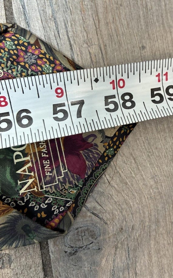 Rare Vintage Napoleon Silk Tie Paisley Floral Gold Plate Keeper Loop Jewel Tone View 6