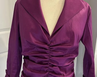 Vintage Tadashi Shoji Raspberry Taffeta Ruched Blouse Top Tag Sz 12 Fits Small