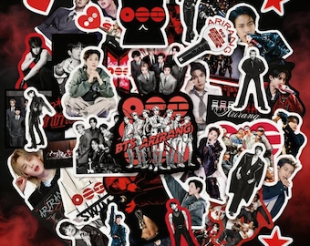 50 pegatinas estilo álbum de ARIRANG en negro y rojo, pegatinas temáticas del grupo masculino coreano ARIRANG, calcomanías impermeables para diario DIY, estilo álbum negro y rojo