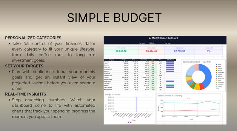 Simple Budget Planner Google Sheets Monthly Paycheck - Etsy