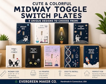 UV Printed Midway Toggle Switch Plate | Science, Space, Pet Designs for Kids Rooms