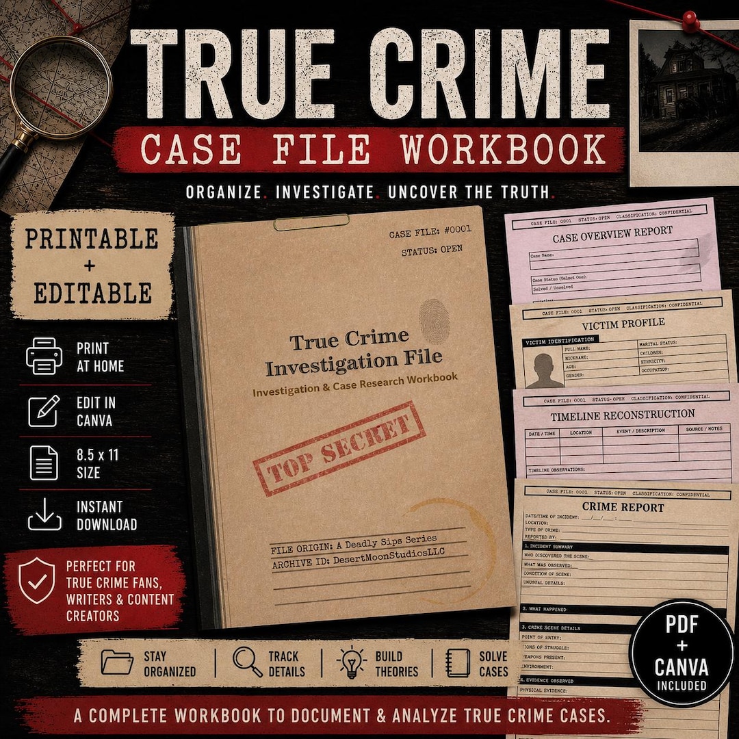 Printable True Crime Case File System | PDF + Editable Canva Template ...
