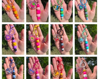 Personalized Keychain, Custom Name Keychain, Resin Charm Keychain, Silicone Bead Keychain, Backpack Charm